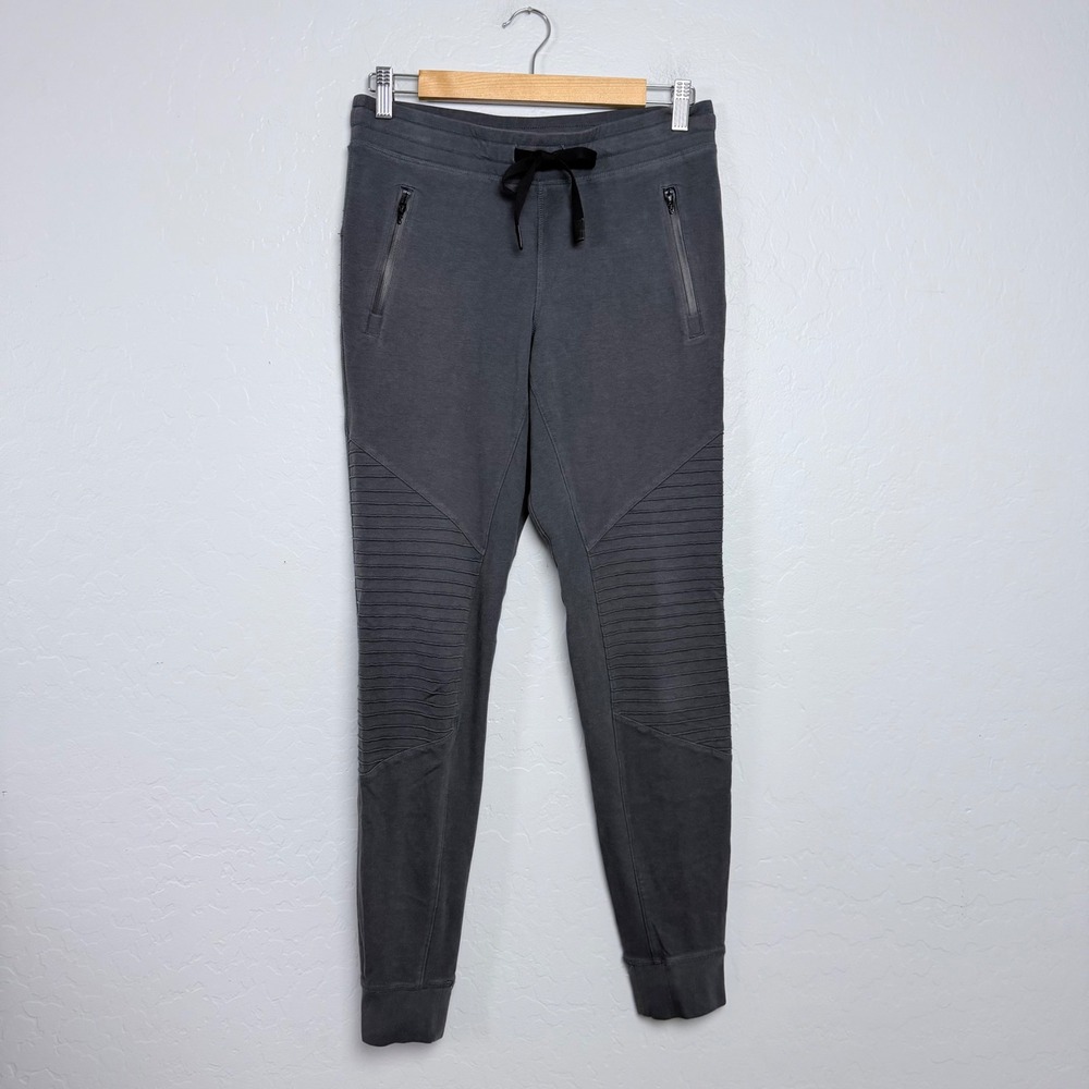 Alo Yoga Womens Moto Jogger Sweatpants Gray Ribbed Knee Zipper Pockets Size S